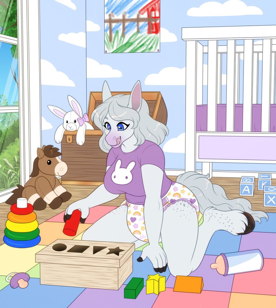 Where does the circle go? That's right!!! The square hole~ If you know you know haha

A super cute comm for anon! Having some little time in the nursery <3 I don't get to draw equines often so this was so fun!