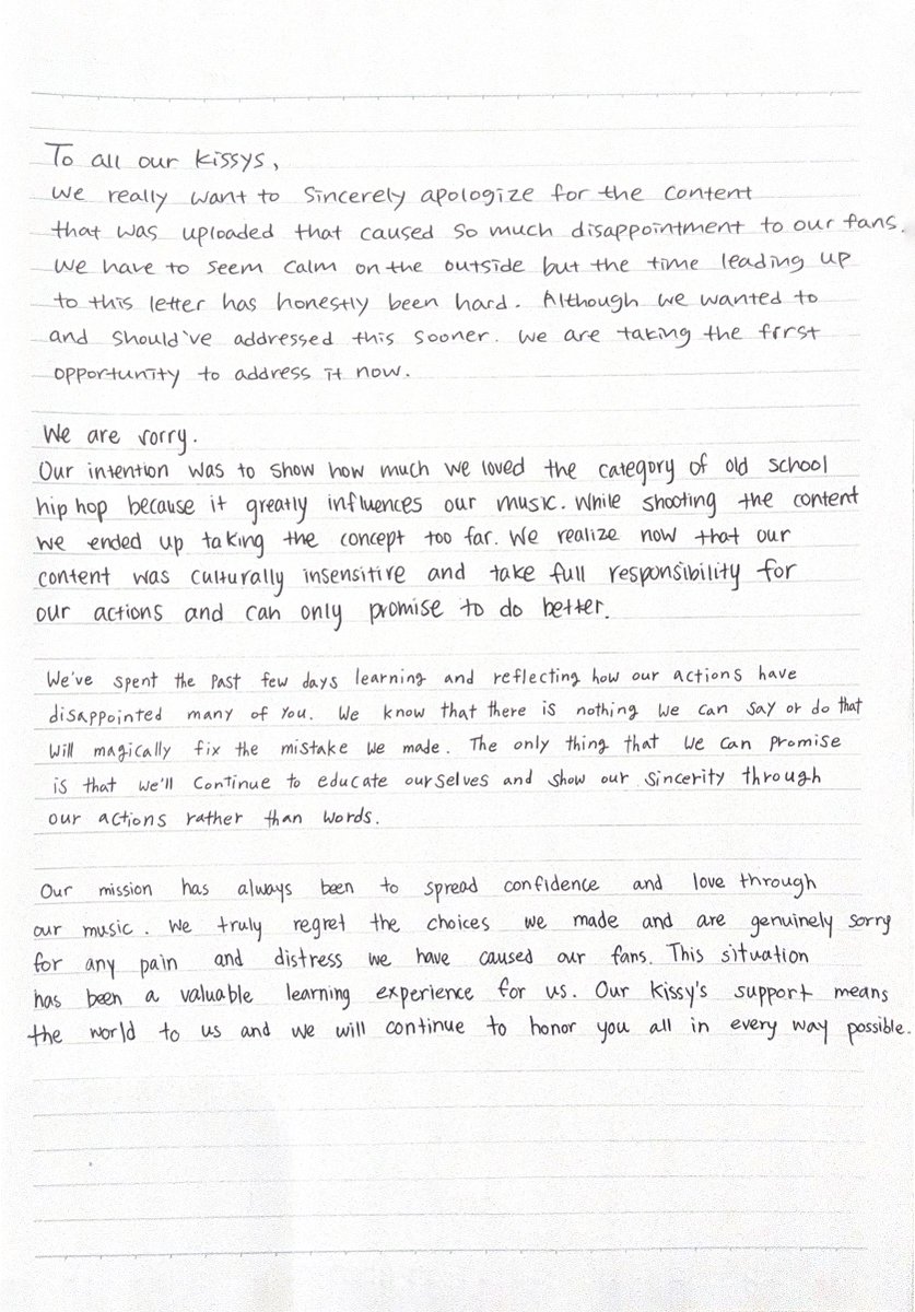 KISS OF LIFE issues a handwritten apology regarding Julie's
