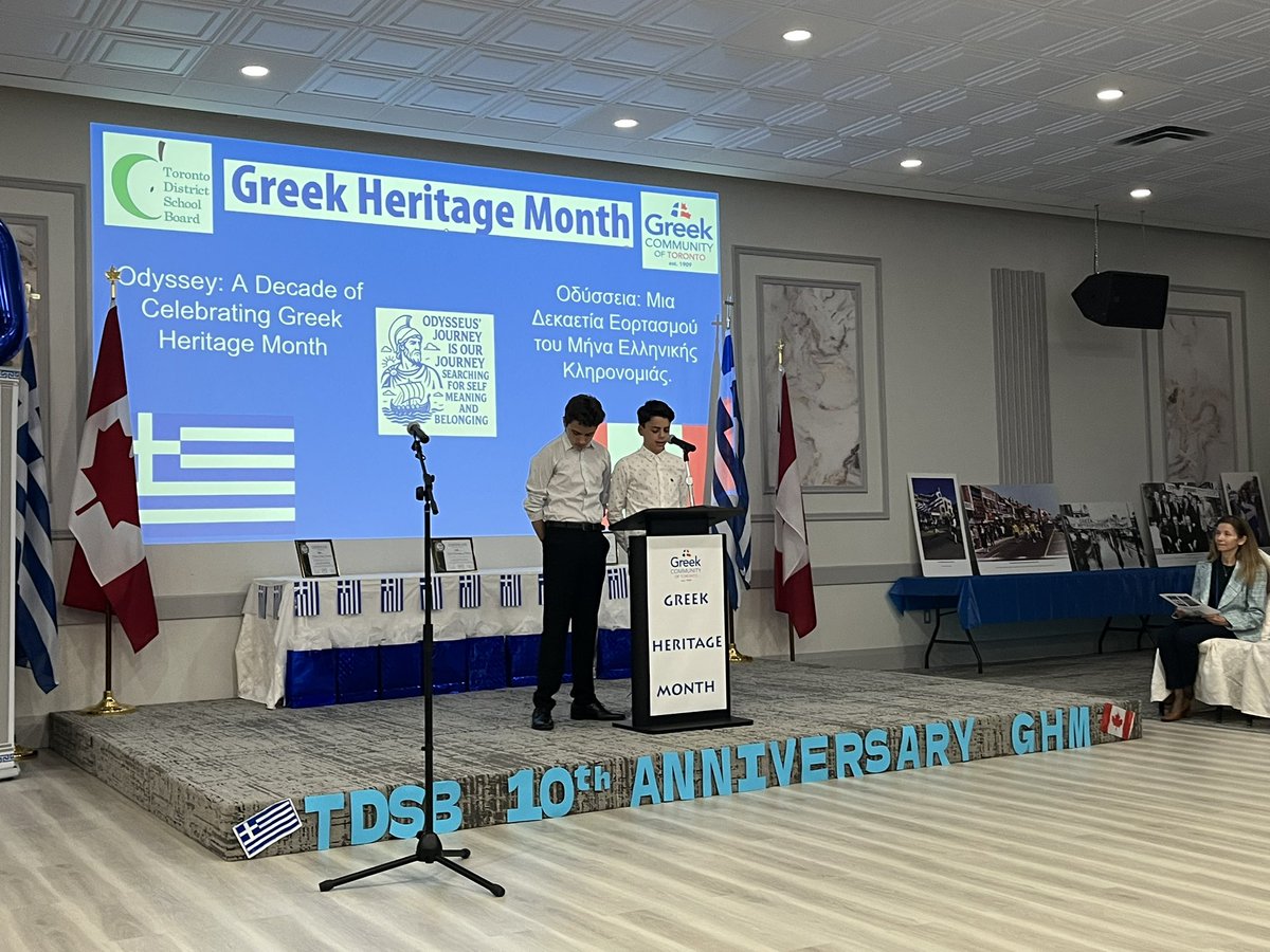 TDSB_GHM's tweet photo. Singing of the 🇨🇦 and 🇬🇷 National Anthems and opening greetings from Chair of the Board @NeethanShan kick off our #GHM closing event at the Greek Community of Toronto. https://t.co/ueCJcDMOUP