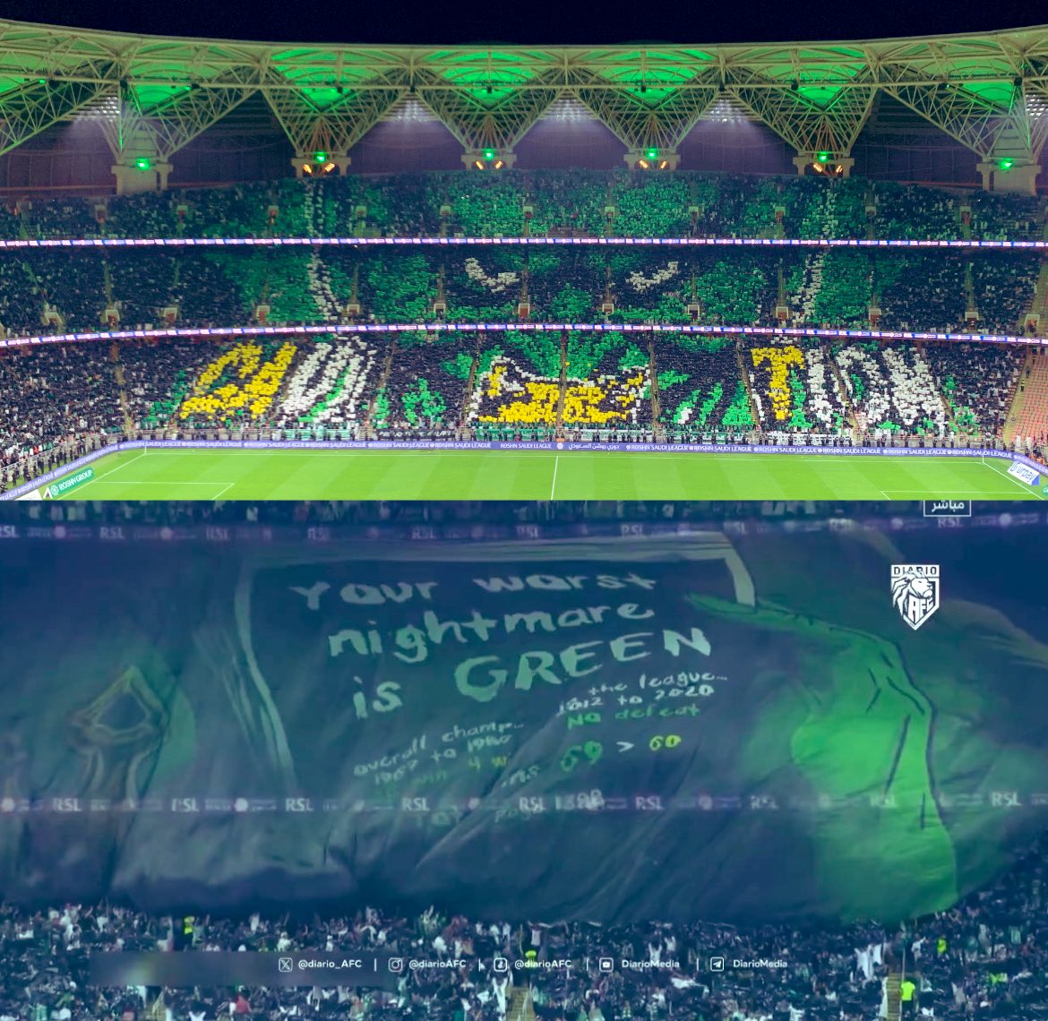 1SMi_'s tweet photo. 🚨🚨🚨🚨🚨🚨🚨🚨🚨🚨🚨🚨🚨🚨

عمل جماهير الاهلي التاريخي والخياااااااااااااالي اليوم |

تيفو تم وضع الحروف بـاللون الأصفر على ثلاث حروف

' قطة — CAT ' 🐈
—————
• بنر جماهير الاهلي يحمل عبارة :

أسوأ كوابيسك أخضر وإضافة تاريخ المواجهات 

😱😱😱😱😱😱😱😱😱💚💚💚💚💚💚 https://t.co/4CkaGkUGjl