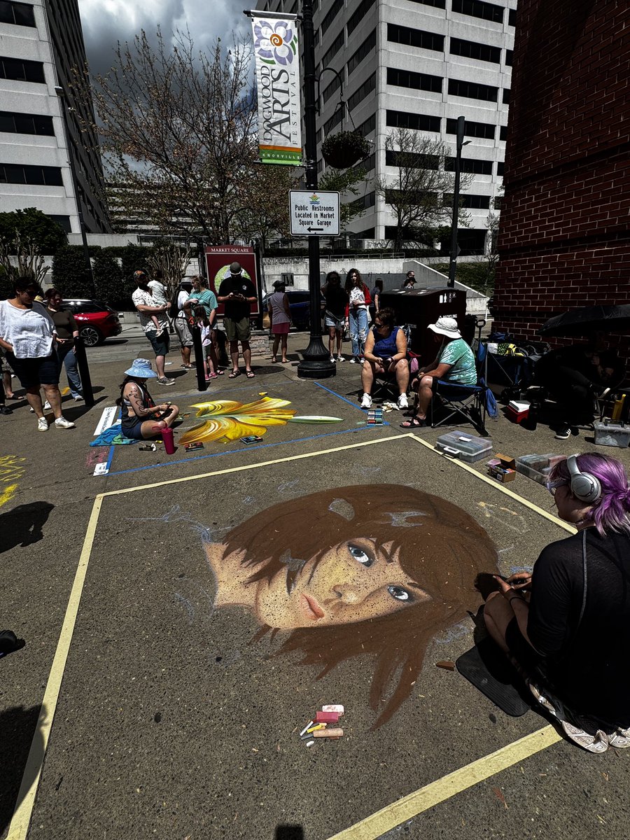 The <a href="/dogwoodarts/">Dogwood Arts</a> Chalk Walk is underway at Market Square! Check out these amazing displays from artists of all ages. 🎨 What a beautiful day to enjoy a stroll through Downtown #Knoxville. ☀️