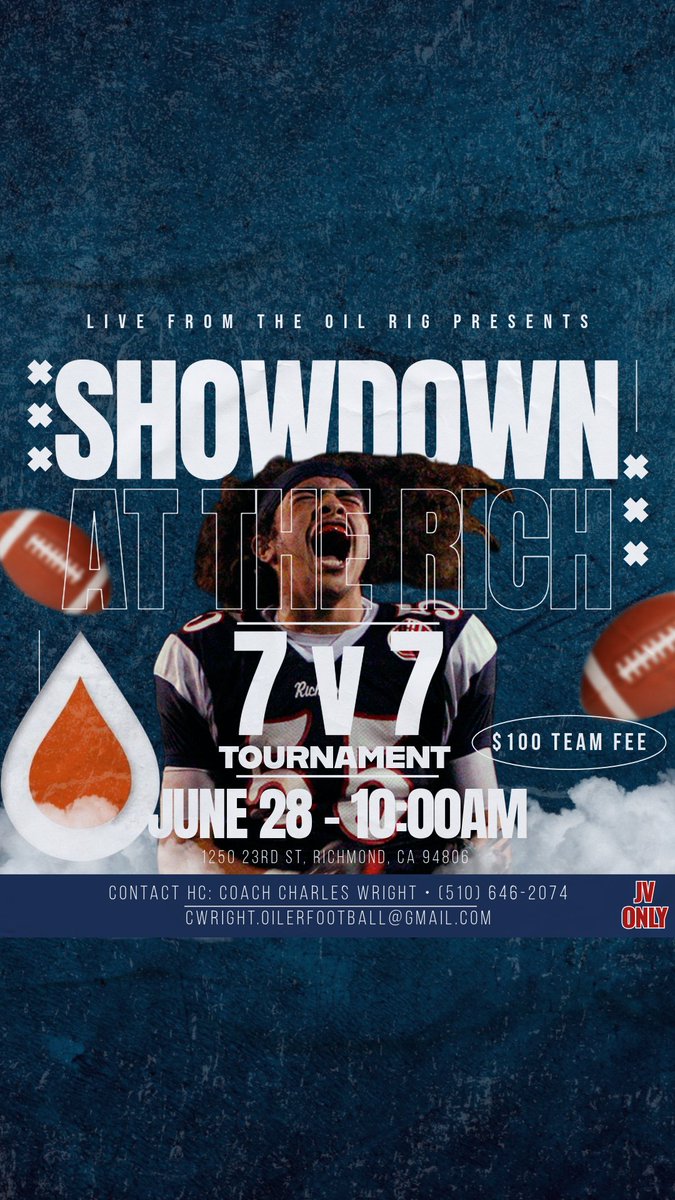 ᴋ ᴇ ɴ ɴ ʏ 👹 (@cucui_) on Twitter photo 📞 ALL COACHES & FRIENDS now coaches 🚨
This is a great opportunity for young players to gain experience, BEFORE EVER PLAYING IN A REGULAR SEASON GAME!
We are hosting a Junior Varsity (JV) 7v7 tournament at #TheRich
RSVP with <a href="/CoachCharles54/">Charles L. Wright II</a> ASAP as spots are quickly filling 📞 ALL COACHES & FRIENDS now coaches 🚨
This is a great opportunity for young players to gain experience, BEFORE EVER PLAYING IN A REGULAR SEASON GAME!
We are hosting a Junior Varsity (JV) 7v7 tournament at #TheRich
RSVP with <a href="/CoachCharles54/">Charles L. Wright II</a> ASAP as spots are quickly filling