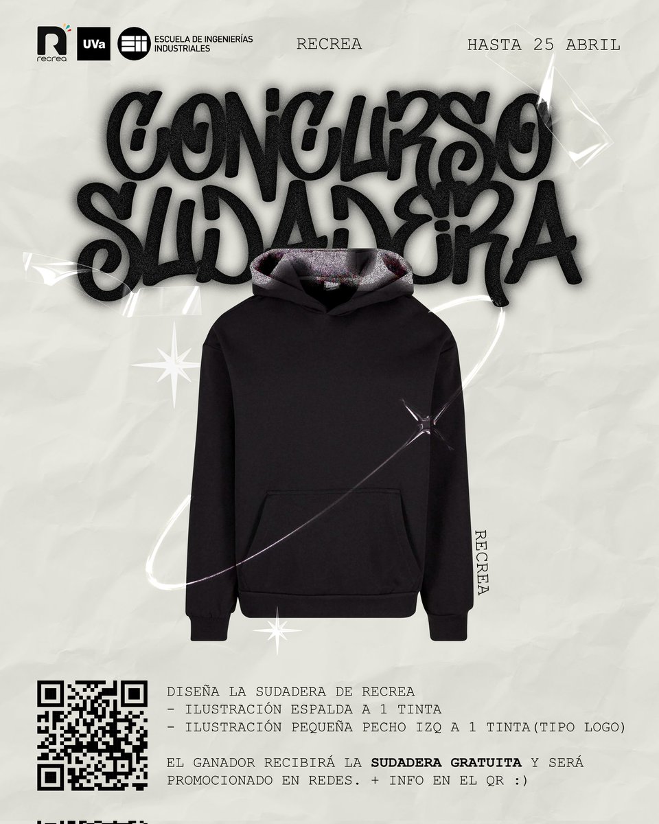 🎨🖤 ¡Participa en el Concurso de Diseño de Sudaderas! 

¿Te gustaría ver tu diseño convertido en la próxima sudadera de RECREA? ¡Esta es tu oportunidad! ✨

El ganador recibirá una sudadera gratis y reconocimiento en nuestras redes. ¡Anímate! 🔥

#ConcursoSudaderaRECREA #Diseño