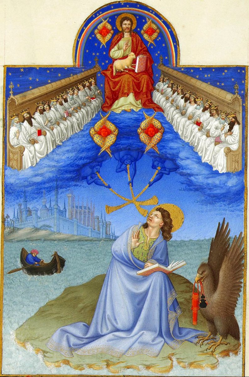 Limbourg Brothers, Saint John the Evangelist on Patmos, from Tres Riches Heures du Duc de Berry, c.1411-1416