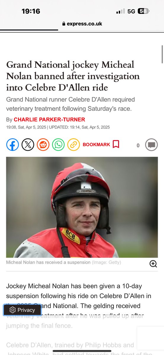 The face of pure scum #michaelnolan   this horse collapsed and clearly had no more to give yet he pushed him forcing the horse to collapse and be worked on for over 30 mins by vets in front of crowd