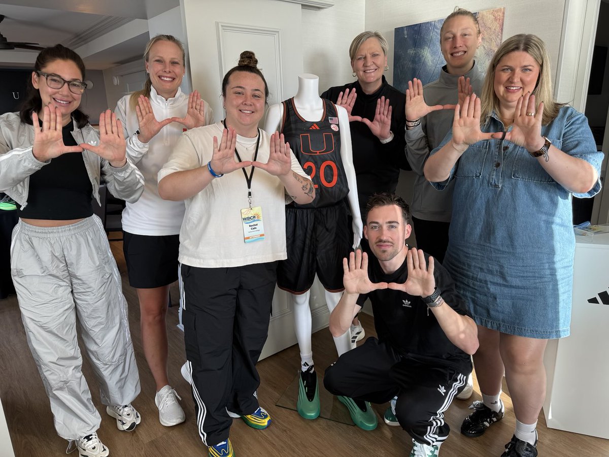 CoachCullop's tweet photo. Started off the morning with our amazing ⁦@adidas⁩ team. Super grateful for their incredible creativity, care and vision for our ⁦@CanesWBB⁩ program. #wbca25 #wbbfinalfour https://t.co/iNT2MhVlnY