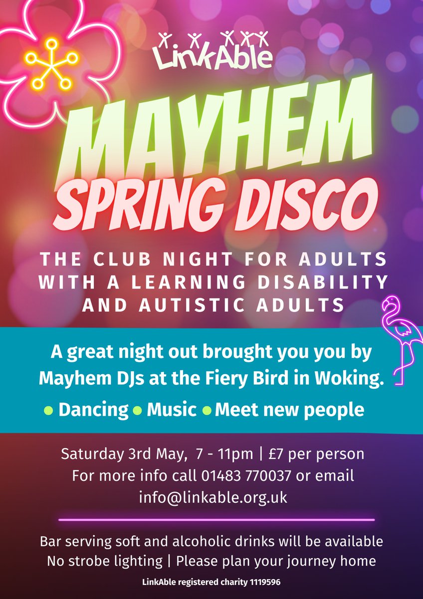 Link_Able's tweet image. Spring is in the air, so LET’S DANCE! 🥳
Our legendary Mayhem DJs will be spinning everything from timeless classics to today’s top tunes at Fiery Bird Live Music Venue. 

- Date: Saturday, 3rd May 
- Time: 7 - 11 pm

ow.ly/SA0r50Vuwjm

#LearningDisability #Autism