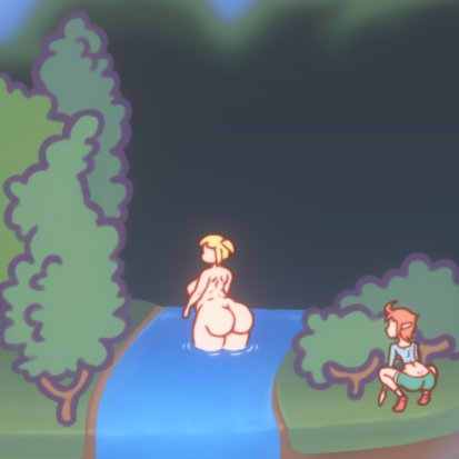 Espa came to the stream for a quick dip, but stopped in her tracks when she saw someone beat her to it—Fio, already bathing under the waterfall.

"Well, well... guess I'll let her have her moment. Not every day I catch the bookworm like this." 🌊👀