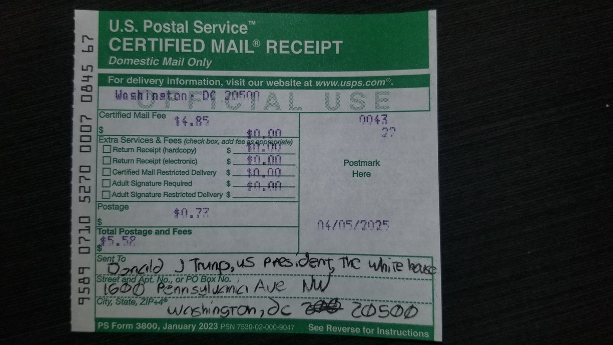 for anyone interested, a letter regarding our rotten elections, and federal law-violating politicians in Olympia, has been sent directly to the president via certified mail.