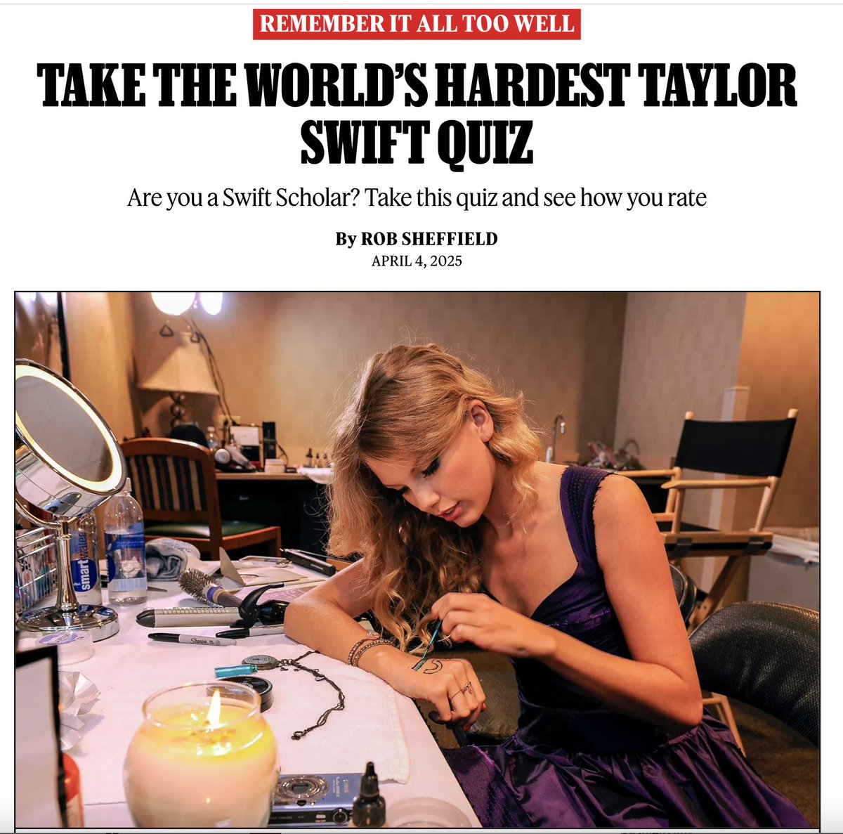 Baby, let the games begin. 

Presenting the World's Hardest Taylor Swift Quiz, designed to separate the so-high-school beginners from the hardcore Swiftological scholars. I hope you will enjoy, especially if you love the players and you love the game.

rollingstone.com/music/music-fe…