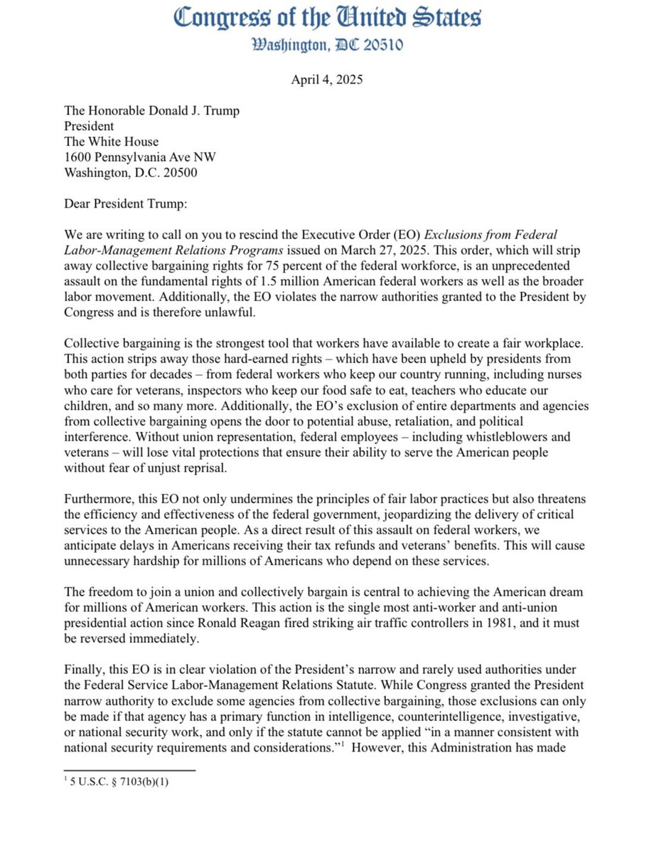 RepStephenLynch's tweet image. President Trump’s executive order to strip collective bargaining rights from more than 1.5 federal employees is an illegal attack on all working people.  As a vice-chair of the @Labor_Caucus and former President of Ironworkers Local 7, I led a letter signed by every House…