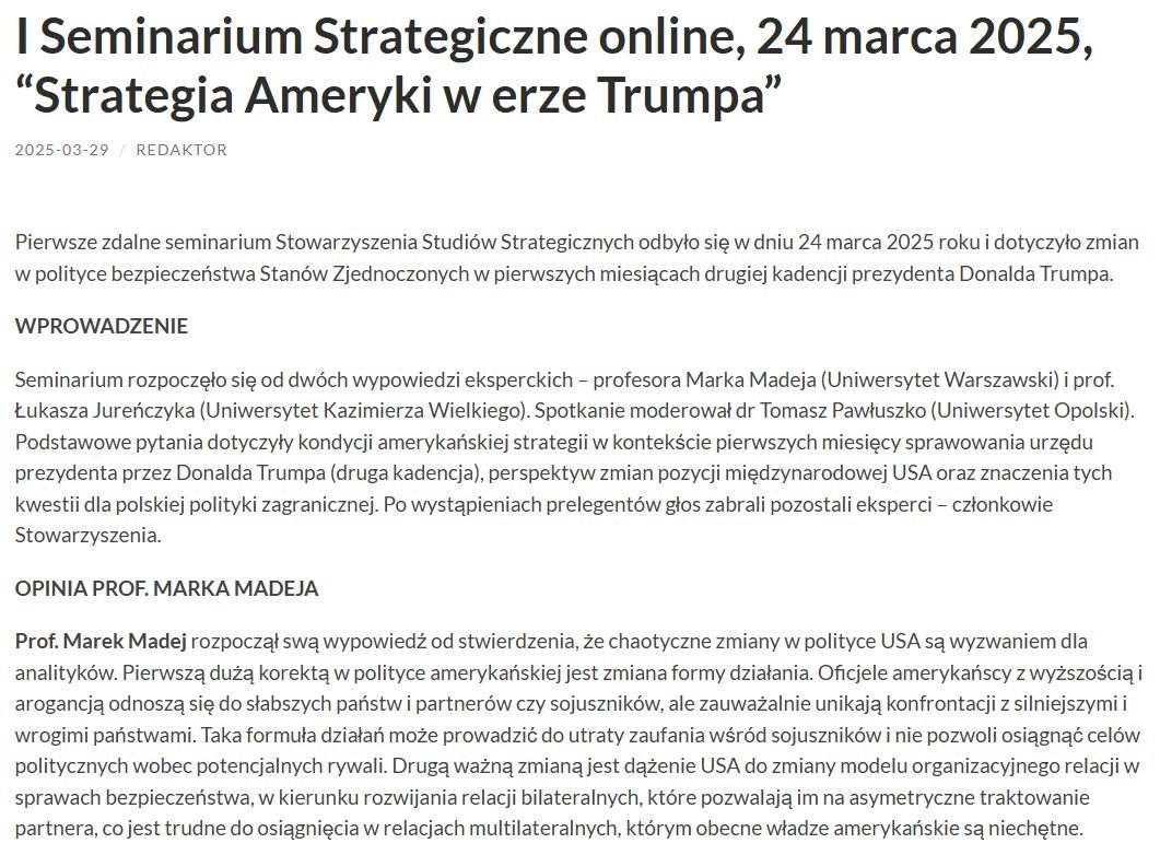 StowStudStrateg's tweet photo. Zachęcamy do zapoznania się ze sprawozdaniem z I Seminarium Strategicznego naszego Stowarzyszenia pt. "#Strategia #Ameryk w erze #Trump", które odbyło się pod koniec marca br.: https://t.co/toCiRwqT71 @SKoziej @esmolar https://t.co/YekW6K1JhK