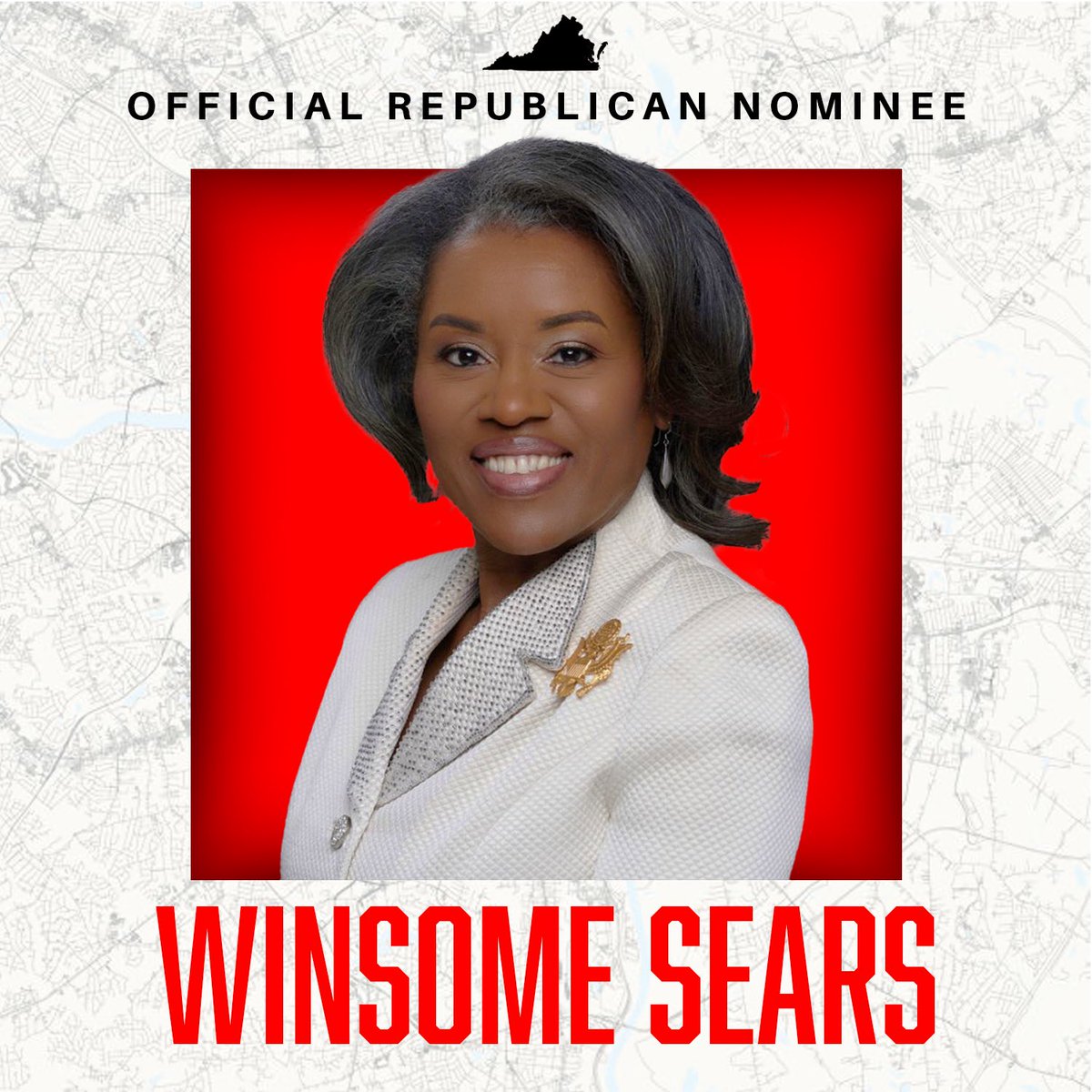 🚨<a href="/WinsomeSears/">Lt. Governor of Virginia - Winsome Earle-Sears</a> is the OFFICIAL Republican nominee for Governor. 

The fight to keep commonsense, conservative leadership in Virginia is on.

Let’s go! 🇺🇸