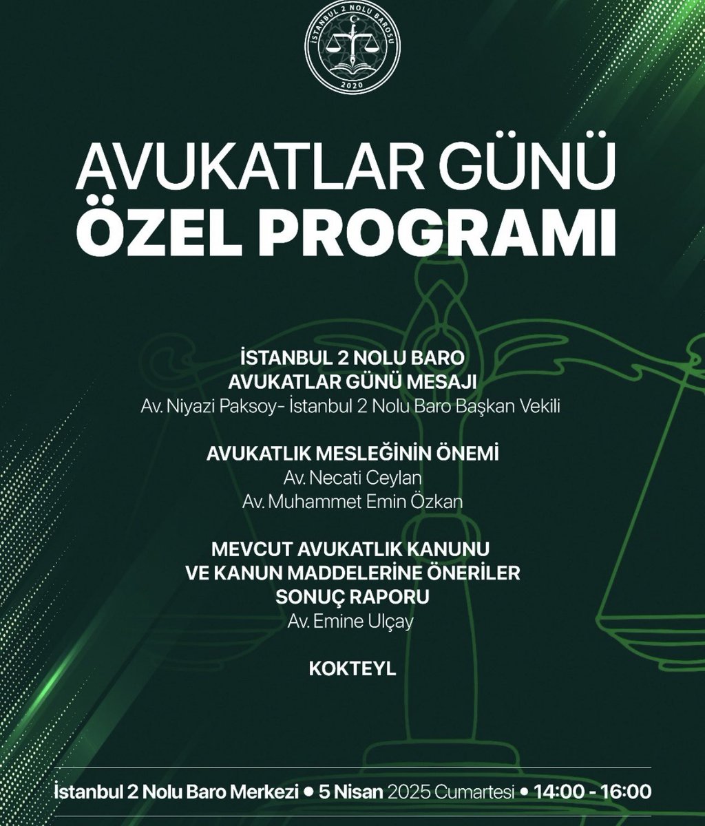 1/İst. 2 Nolu Barosu genel  merkezimizde değerli meslektaşlarımızın katılımı ile Bağımsız yargının önemli unsuru olan Avukatlık mesleğinin önemi konulu özel gündemli 5 NİSAN AVUKATLAR GÜNÜ kutlamasını gerçekleştirdik. Katılan tüm meslektaşlarımıza teşekkür eder başarılar dileriz.