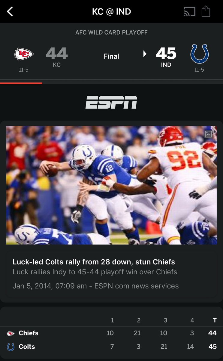 DM_CERV94's tweet photo. @thedrive30 @BradHensonPro Andy Reid’s offense put up 38 points in this one.. how did the colts win that game?? https://t.co/4d5thk8zBC