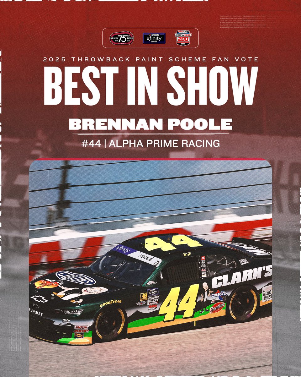 That’s all, folks!

Congrats to <a href="/brennanpoole/">Brennan Poole</a> for taking home the 2025 @NASCAR_Xfinity Series ‘Best in Show’ with this nod to Jeff Gordon’s 2001 Chromalusion Purpleen scheme 🙌 

#NASCARThrowback
