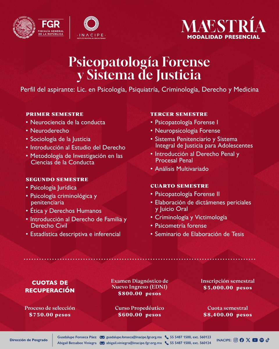 Con nuestra Maestría en “Psicopatología Forense y Sistema de Justicia” 🧠 buscamos formar profesionistas respetuosos de los Derechos Humanos, que comprendan la importancia del vínculo entre Derecho y Neurociencia, dedicados a la aplicación de los conocimientos que requiere el