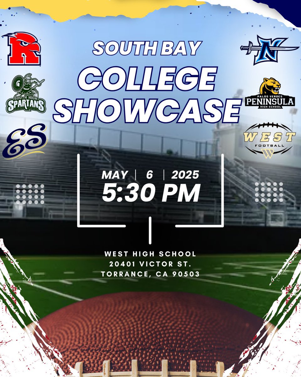 West Torrance High School Football (@wtwarriorfb) on Twitter photo Excited to announce that we are partnering with the Redondo Union, North Torrance, South Torrance, El Segundo, and Peninsula football programs for the 1st Annual South Bay Showcase on May 6 at West High. <a href="/RUHS_Football/">Redondo Union HS FB</a> <a href="/breezepreps/">Breeze Varsity</a> Excited to announce that we are partnering with the Redondo Union, North Torrance, South Torrance, El Segundo, and Peninsula football programs for the 1st Annual South Bay Showcase on May 6 at West High. <a href="/RUHS_Football/">Redondo Union HS FB</a> <a href="/breezepreps/">Breeze Varsity</a>