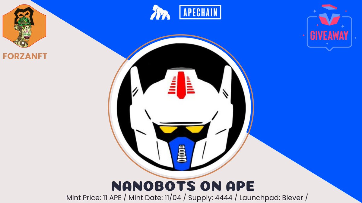 𝐅𝐎𝐑𝐙𝐀 (@forzanft) on Twitter photo 🎁 Nanobots GTD WL Giveaway 🎁
The rise of NFTs on ApeChain continues every day. I have brought you GTD WL spots for Nanobots 🤖
Prize:
🏆 15x <a href="/NanoBotsNFT/">Nanobots on APE</a> GTD WL Spots
Rules:
🔸 RT & ♥️ + Follow me & <a href="/NanoBotsNFT/">Nanobots on APE</a>
🔸 Comment your ApeChain Wallet 👇
⏰ 24 Hours
#ApeChain 🎁 Nanobots GTD WL Giveaway 🎁
The rise of NFTs on ApeChain continues every day. I have brought you GTD WL spots for Nanobots 🤖
Prize:
🏆 15x <a href="/NanoBotsNFT/">Nanobots on APE</a> GTD WL Spots
Rules:
🔸 RT & ♥️ + Follow me & <a href="/NanoBotsNFT/">Nanobots on APE</a>
🔸 Comment your ApeChain Wallet 👇
⏰ 24 Hours
#ApeChain