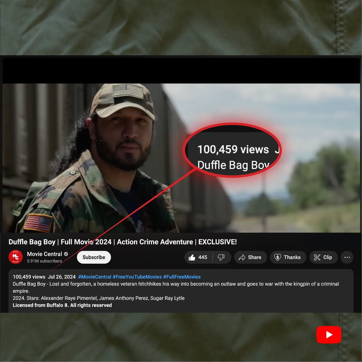 🚨 𝘿𝙐𝙁𝙁𝙇𝙀 𝘽𝘼𝙂 𝘽𝙊𝙔 𝙝𝙞𝙩 100𝙆 𝙫𝙞𝙚𝙬𝙨 𝙤𝙣 𝙔𝙤𝙪𝙏𝙪𝙗𝙚! 🚨

Let’s keep this momentum going 💼💥
👉 youtu.be/MnRm0eXkbJU?si… 

#DuffleBagBoy #IndieFilm #SupportLocal #JamesAnthonyPerez #ColoradoFilm #WeekendWatch #StorytellersUnite #RisingArtist #FutureOfFilm