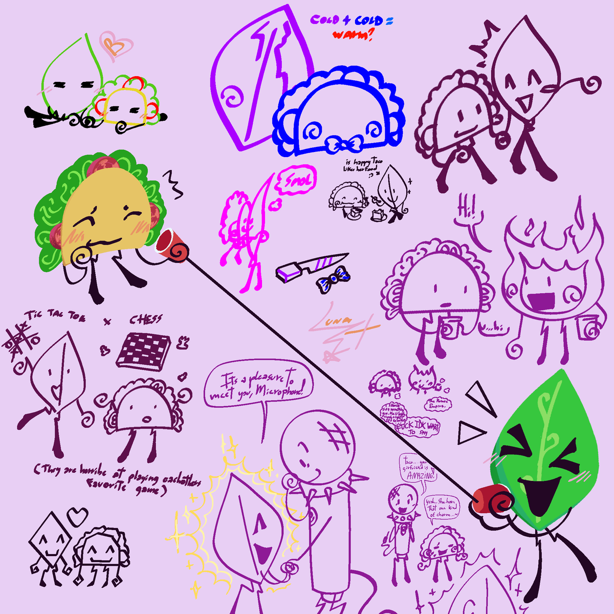 LunaXorLuna's tweet photo. Heres your happy joyfull yippe cross-tacoleaf 

It was fun :DD

#Osc #Bfdi #Bfb #II #inanimateinsanity #Leafy #Taco #Leafybfb #TacoII #MicrophoneII #Fireybfb #theyapperalikejusttwotimesbutimtagginganyway #CrossTacoLeaf #SecundaryPlacers #Yuri https://t.co/wGwULGnWvD