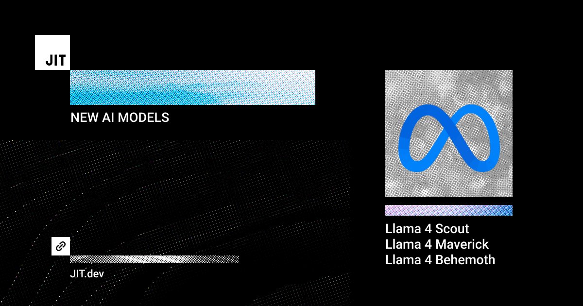jitcoding's tweet image. 🚨 New models landing soon on JIT.dev!
We're bringing the fresh power of Llama 4 Scout and Maverick to code generation — blazing fast, natively multimodal, and insanely smart.
Try the next-gen coding vibe. Stay tuned. 🦙✨ #Llama4 #AI