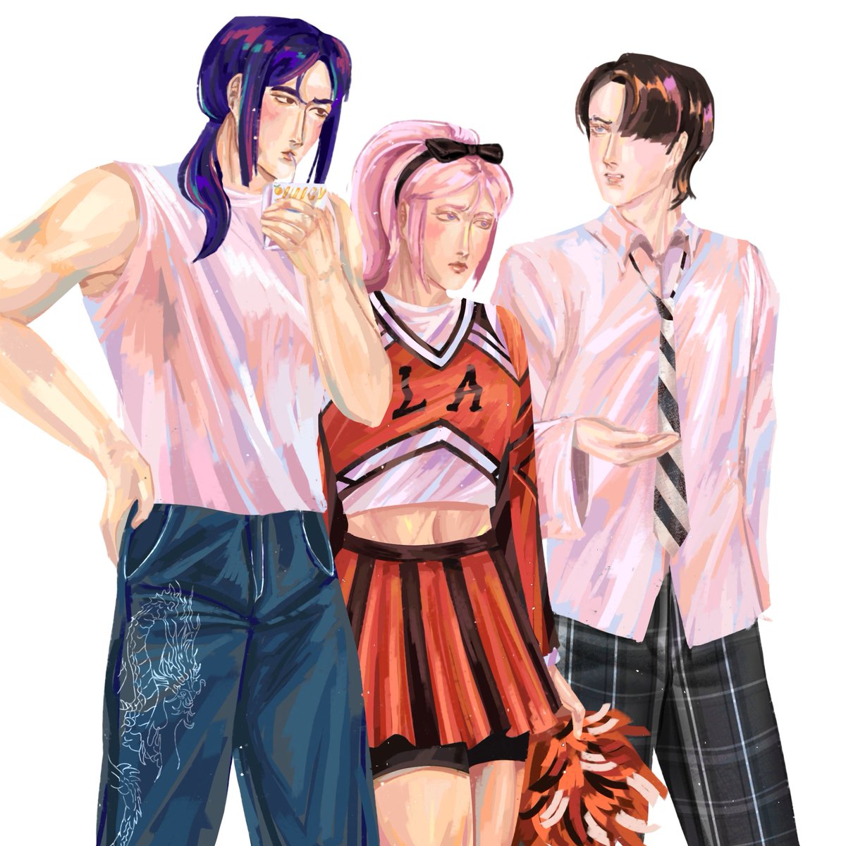 jefuung's tweet photo. high school 2000s au! 
fang and edgar pulled up to support janet as a cheerleader, but ended up getting hella into the game👏 
#BrawlStarsArt #BrawlStars #BS #Edgar #Fang #Janet #BrawlStarsFang #BrawlStarsEdgar #BrawlStarsJanet https://t.co/EmKypOdYUr
