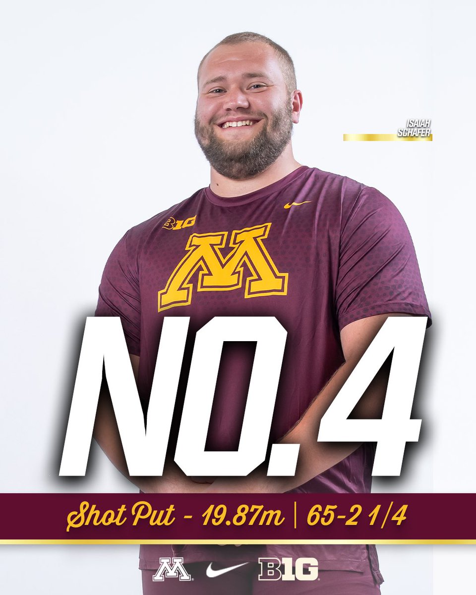 GopherCCTF's tweet image. .@isaiah_schafer comes 2 centimeters shy of a PR, but posts his best as a Gopher to improve his No. 4 throw in program history! 

The graduate finished 2nd overall at the LOADED field at the Pepsi Florida Relays 🔥 #ncaaTF