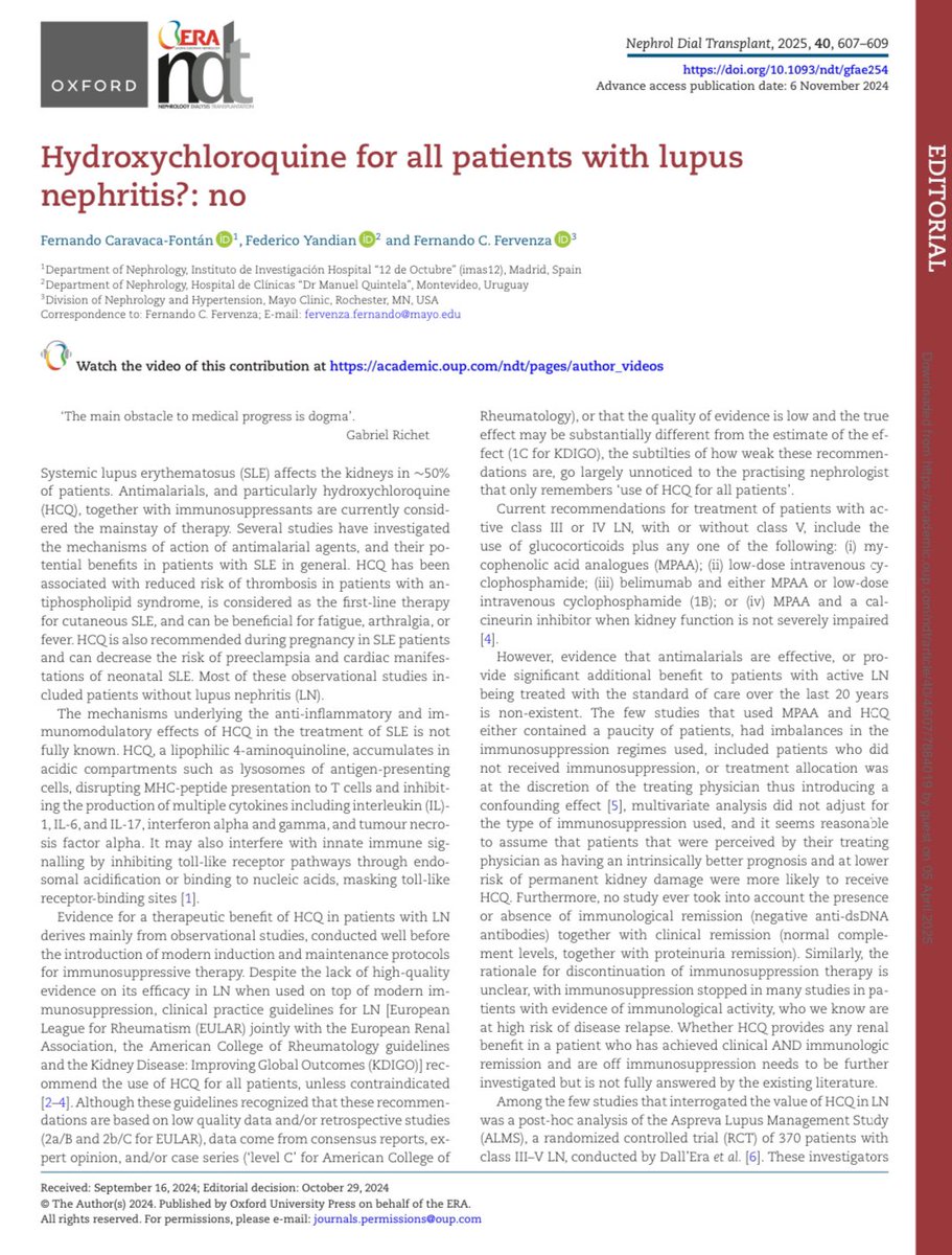 NiakhaleenKeita's tweet photo. Hydroxychloroquine for all patients with lupus nephritis? Yes 🆚 No

Spoiler: 🤝 😎 #NephroContinue 

🔗 Yes: https://t.co/gly5eeHiFN
🔗 No: https://t.co/EPlTXZl05p https://t.co/vE8DVEp3Bw