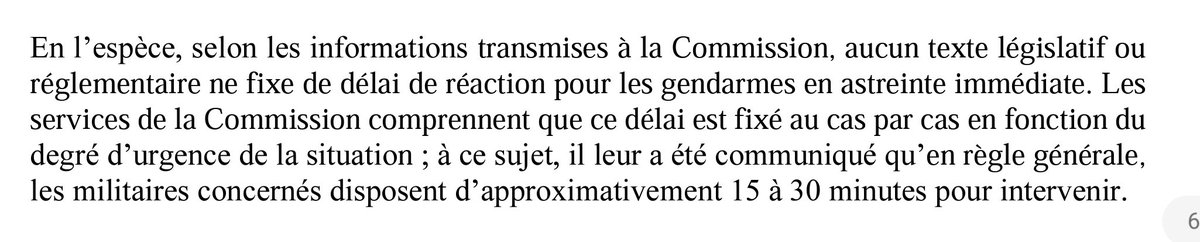 Gendarmes, sachez qu'en réalité vous avez un délai de 15 à 30min pour intervenir lorsque vous êtes d'astreinte immédiate 🤣. C'est un des mensonges du <a href="/gouvernementFR/">Gouvernement</a> transmis à <a href="/UEFrance/">Commission européenne 🇪🇺</a> dans le cadre de la plainte d'un gendarme pour non respect de la directive temps de travail.
