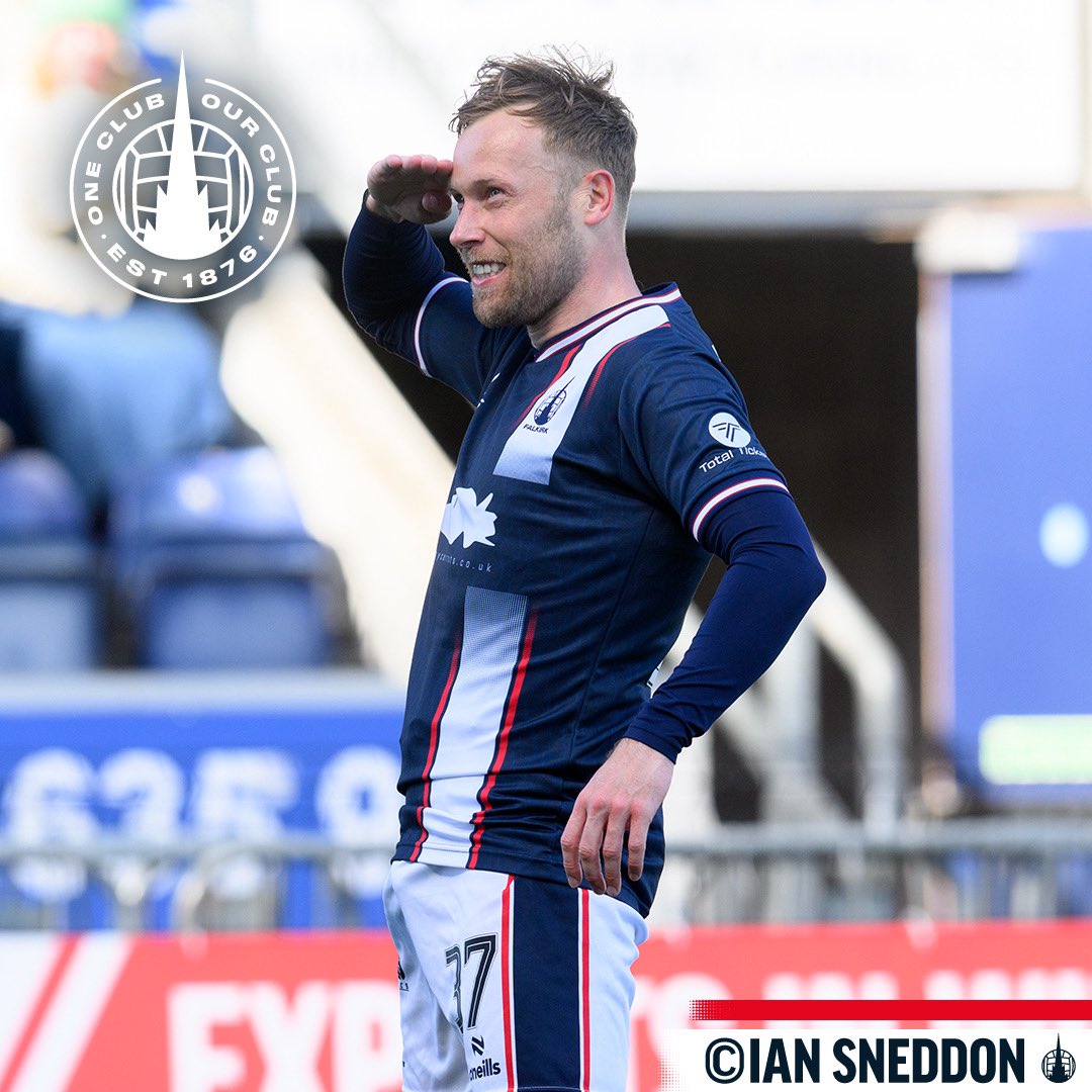FalkirkFC's tweet photo. 🫡 100 career goals for our number 37!

Congratulations to Scott Arfield, who made it a century of goals with his first this afternoon.

💙 The 1st and 100th in navy blue! https://t.co/Ff9cANwLAB