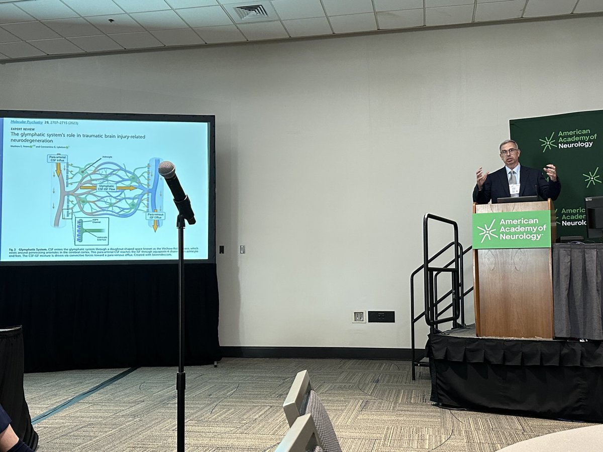Dr Jaffee explaining the role of the glymphatic system in neurodegeneration. #AANAM ⁦<a href="/AANmember/">American Academy of Neurology</a>⁩ #keynote #concussion ⁦<a href="/EndeavorHlth/">Endeavor Health</a>⁩