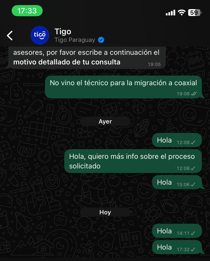 ivan_florentin's tweet photo. Una porquería sos @TigoParaguay. Si call Center te deriva a whatsapp y tampoco te ayudan por ahi! @sedecopy https://t.co/m1HpicJ5uW