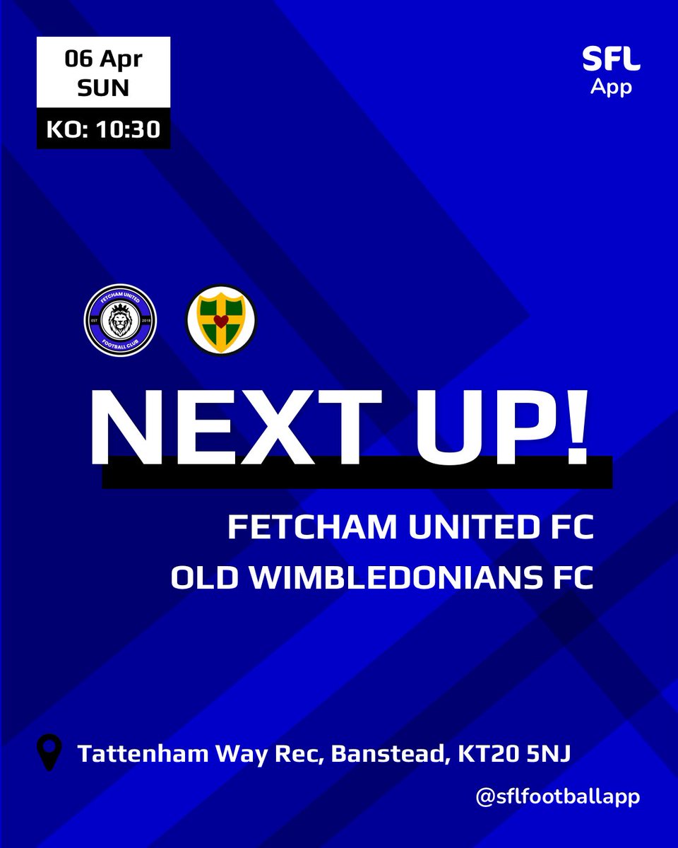 Round 3
🗓️06/04/2025
🆚Old Wimbledonians (Home) 
🤝Junior Charity Cup
📍Tattenham Way Rec, KT20 
🕥1030 KO

Big game tomorrow in the cup, UTF💙