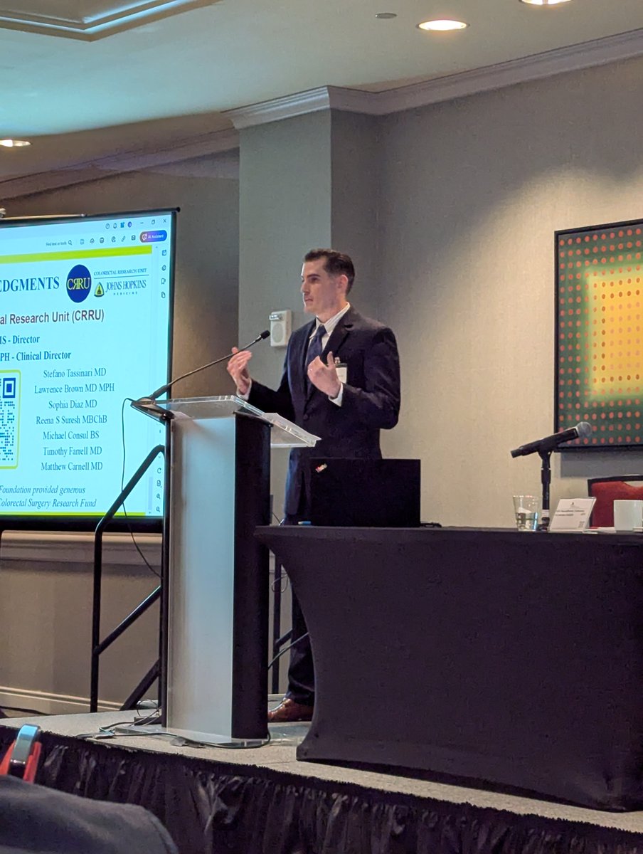 JHUCRRU's tweet photo. Amazing job on your presentations, @rsureshuk @StefanoTassina4 Timothy Farrell and Matthew Carnell, at the Chesapeake Colorectal Society annual meeting. Congratulations! @JMigaly @SusanGearhartMD @hopkinssurgery https://t.co/5LYPn5H89U