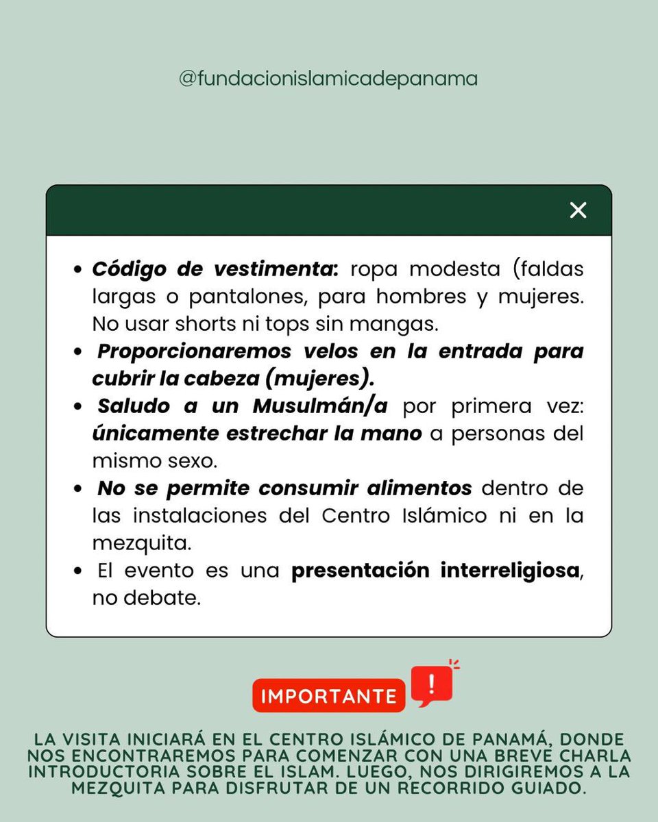 Les invitamos el próximo sábado 12 de Abril al tour guiado de la Mezquita Jama en colaboración con Panamá Moderna (ModernPty en IG). 
Hora: 10:00am. 
Los esperamos!