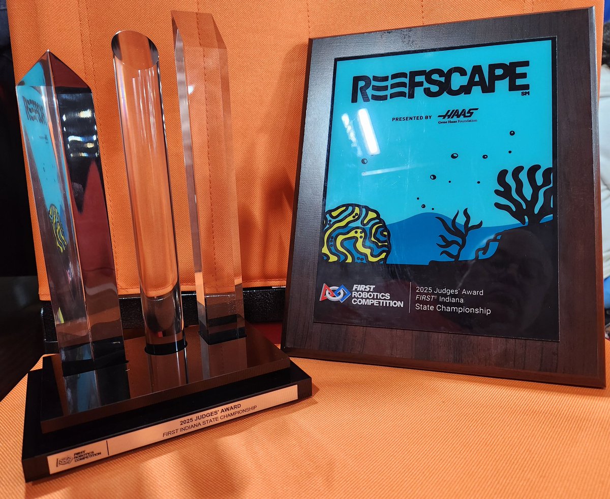 Bringing home some hardware from Indiana FIRST Robotics State Championship. 

Received the Judge's Award.
