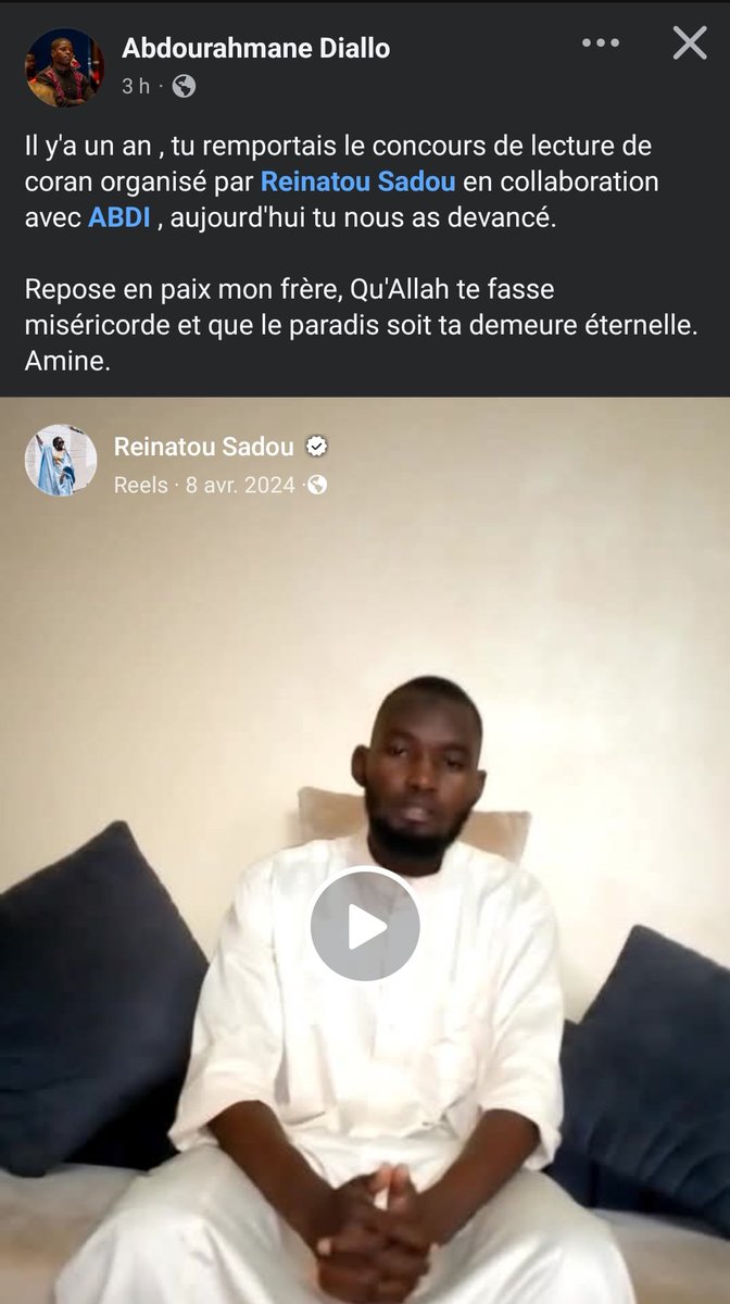 Baron94344228's tweet photo. Le frère est décédé ce jour, + de retweet de sa récitation coranique avec laquelle  il était lauréat pourrait lui faire récolter des hassanates les frères !
Jazakal'hair! https://t.co/MHjZbwjZRM