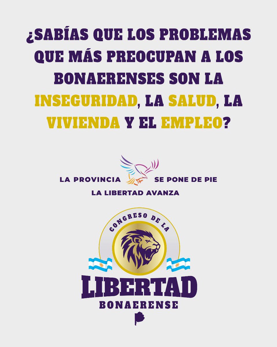 LLAenPBA's tweet photo. Según las más de 20.000 encuestas que realizamos en el territorio bonaerense durante diez días, estos son los cuatro problemas que más afectan en la Provincia. ¿Para vos también?

De esto y más vamos a hablar en el Congreso de la Libertad Bonaerense.

Te esperamos para poner a la Provincia de pie. 
#LaLibertadAvanzaEnBuenosAires #LibertadBonaerense @JMilei