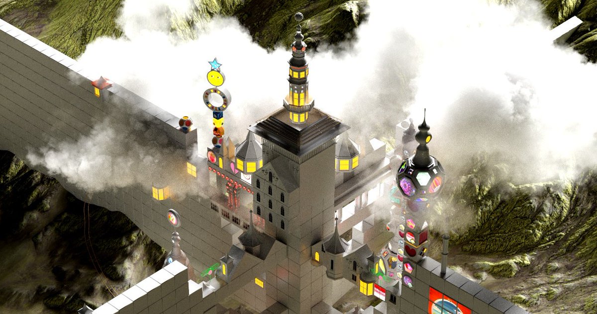 Alufee's tweet photo. WIP stills from the final city scene for the latest iteration of my films on the world of Autoglyph, currently on show at the NTAas in Ghent. 

@iamrossmason for the Mountain. ⛰️ 
#FutureCity
#CGIArt
#3DRender
#DigitalArchitecture
#SpeculativeDesign
#VisualFutures
#ConceptCity https://t.co/pGfbK4HgOS