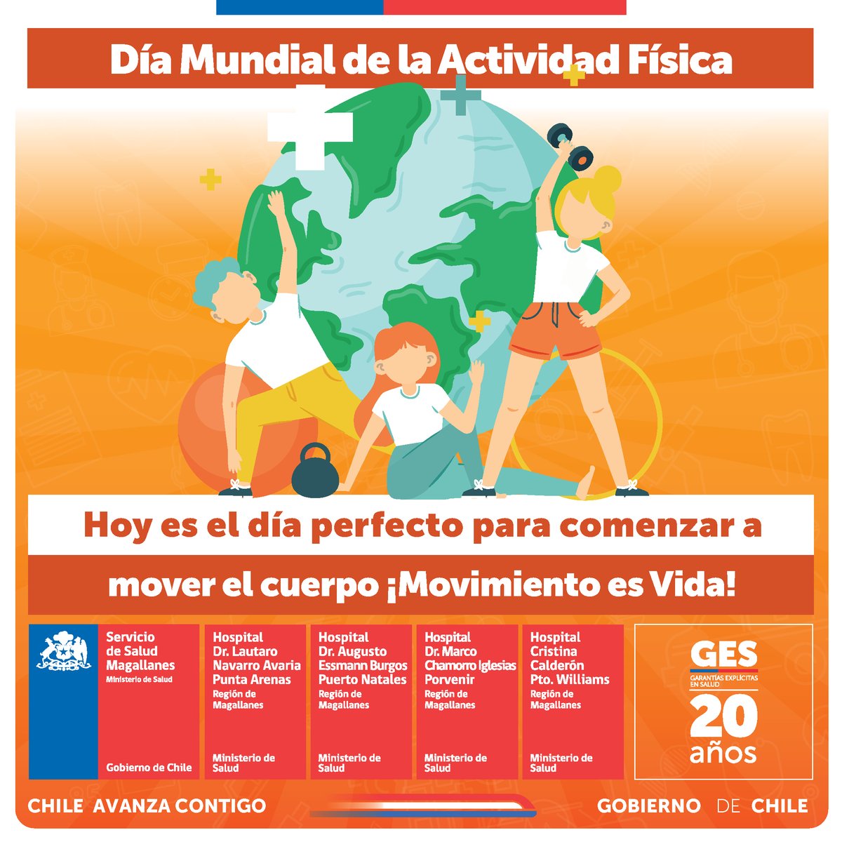 🔴Desde #Magallanes nos sumos al #DíaMundialActividadFísica con el fin de avanzar en la concienciación de la comunidad, sobre importancia de la actividad física diaria y los beneficios que representa para la salud. <a href="/ministeriosalud/">Ministerio de Salud</a> <a href="/DPRMagallanes/">Delegación Presidencial Regional de Magallanes</a> <a href="/SeremiSalud_XII/">SEREMI de Salud Magallanes</a> <a href="/gore_magallanes/">Gore Magallanes Oficial</a>