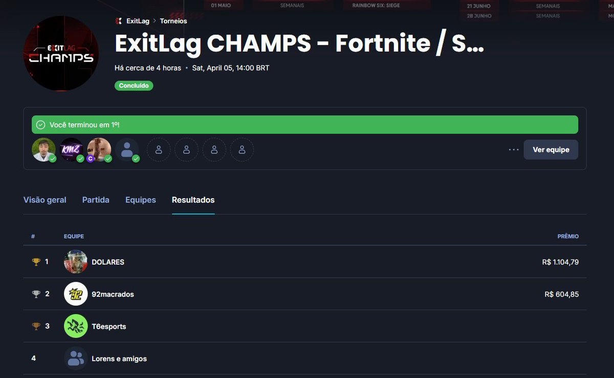 TOP 1 - ExitLag CHAMPS - Fortnite🏆
R$1100 w/ <a href="/1Luizinfps/">Luizin</a> <a href="/slasher1st/">slasher</a> <a href="/garciazinhoo/">garcia</a> 
<a href="/ExitLag/">ExitLag</a> <a href="/ExitLagBR/">ExitLag Brasil</a> <a href="/blxckoutz/">blackoutz</a>