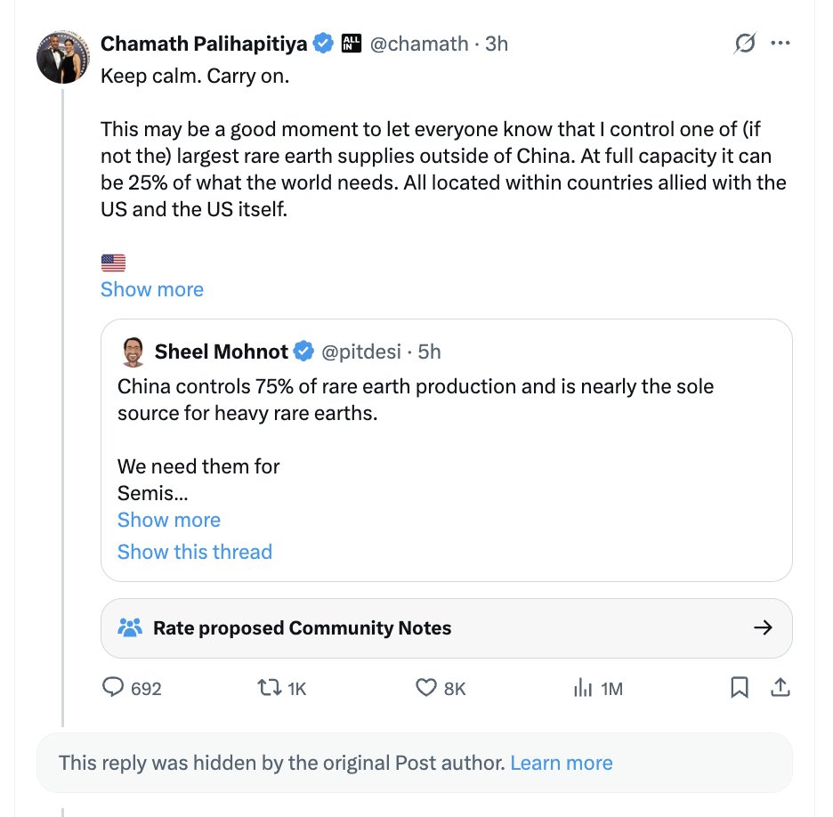 pitdesi's tweet image. LOLOL
Chamath claims to &quot;control&quot; one of the largest rare earth mineral supplies outside of China.

I comment with proof that CCP owns more of the company than he does (proof below).

Chamath HIDES my comment.