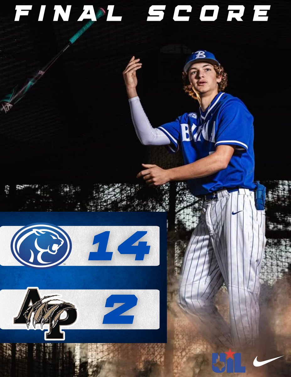 Cougars Win! Buna tallies 14 runs on 10 hits to split the series with Anahuac. Strong outing from Dean Helm on the mound, allowing just 2 hits through 5 innings of work. Cougars move to 5-4 in district and are currently tied for 3rd. Back in action vs Orangefield next week.