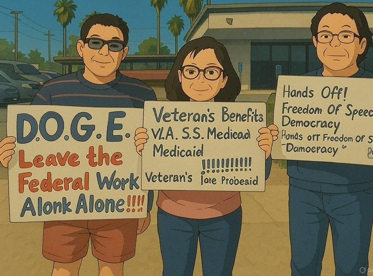 Robskiiis's tweet image. #ImpeachTrumpNOW #April5Protest 

Studio Ghibli picture version of protest pic with mom and dad!!!