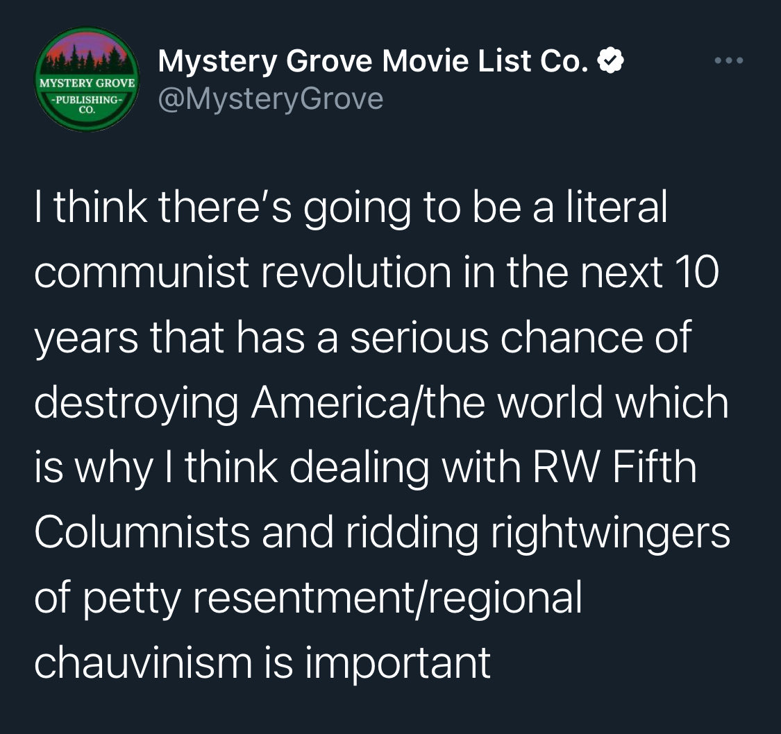 The fact that this man is taken seriously regarding politics is loonish.

If you believe America is on the verge of a Bolshevik revolution and even the slightest critique of Trump could kiII us all, you cannot be relied on for a sober political analysis.