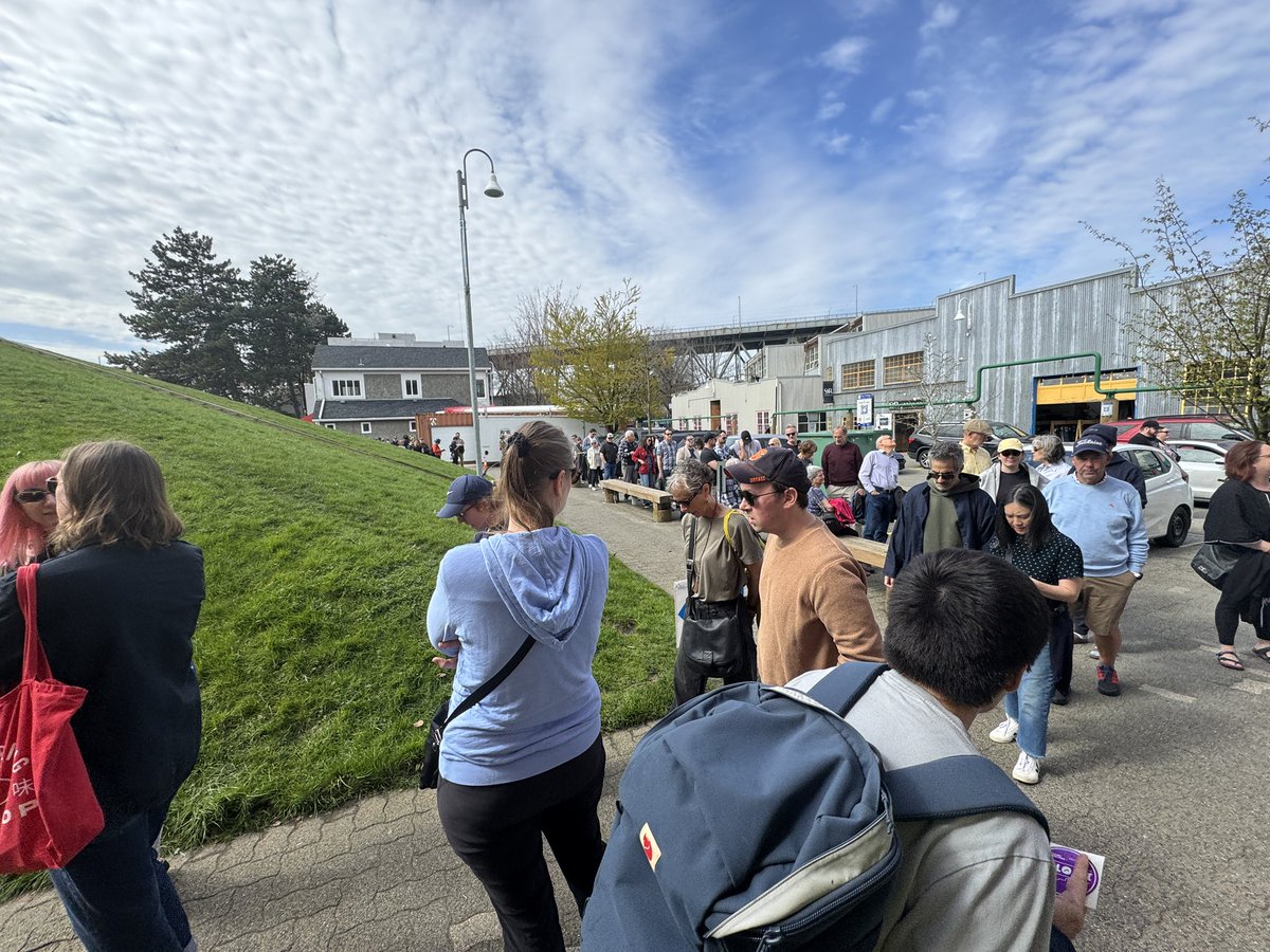 This is just a small fraction of the by-election voter lineup at False Creek Community Centre.