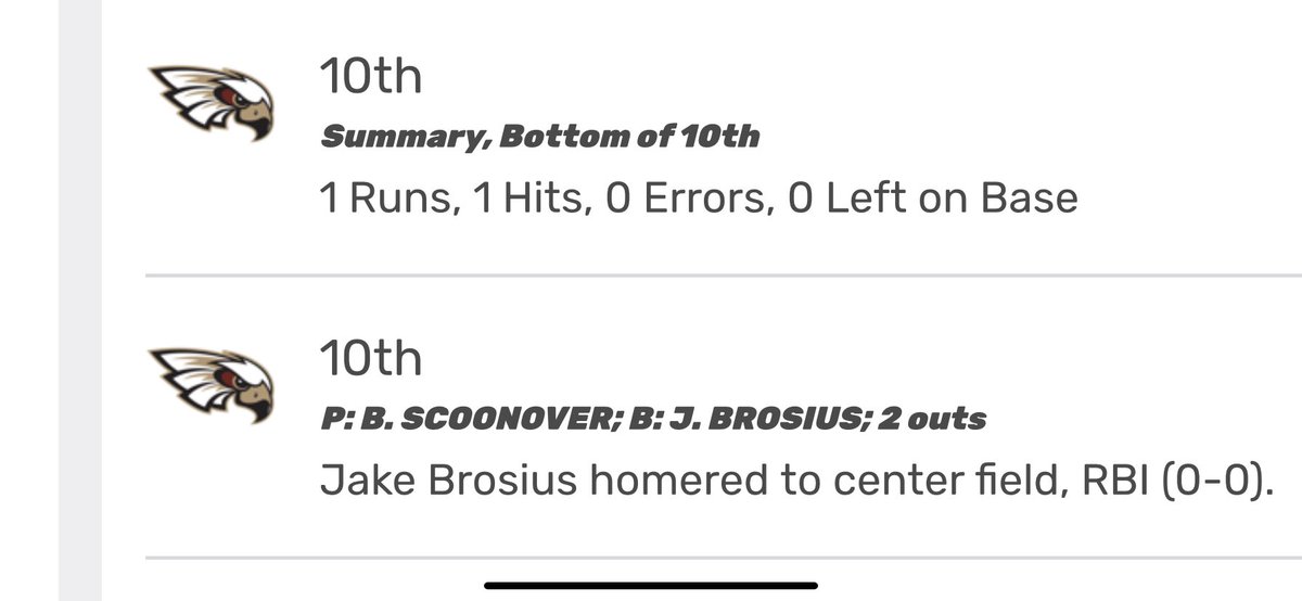 WahlertBaseball's tweet photo. Walkoff 💣 in extras w/ 2 outs for 2021 grad @brosius_jake for @CoeBaseball today! Little Bro Ryan Brosius w/ 2 hits &amp; 2 RBIs as well! https://t.co/9QYchk1Uws