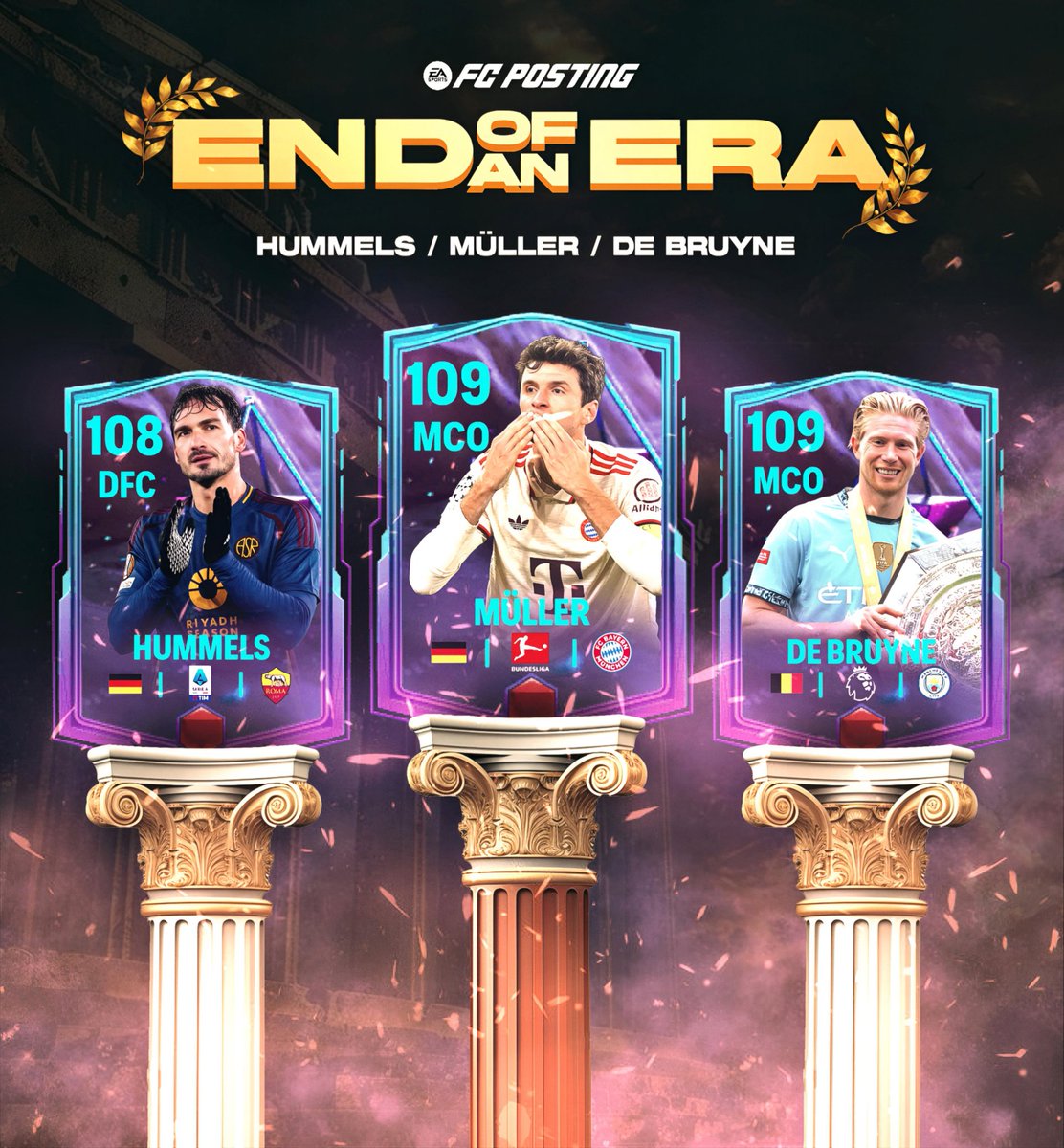 Comunidad FC MOBILE ⚡

FIN DE ERA ❤️‍🩹🪽

🌿Hummels se retira a fin de temporada 
🌿Müller Saldrá del Bayern a buscar un nuevo club
🌿De bruyne se irá del Manchester city a buscar un nuevo club

🪶⚡Algúna de estas cartas te gustaría tener en tu equipo como Fin de era?

#FCMobile