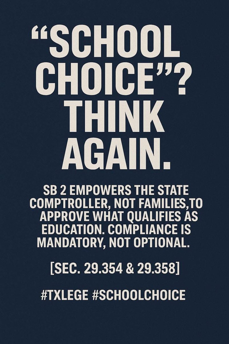 FYCTiffany's tweet image. OP: @Woodyboy2020 Alice Linahan
“School choice”? Think again.
SB 2 / HB 3 hands power to the state, not parents—every “choice” must align with federally approved assessments and CCR standards. It’s federal control wrapped in local packaging.
#StopTheTrojanHorse #EdReform

⸻

You…